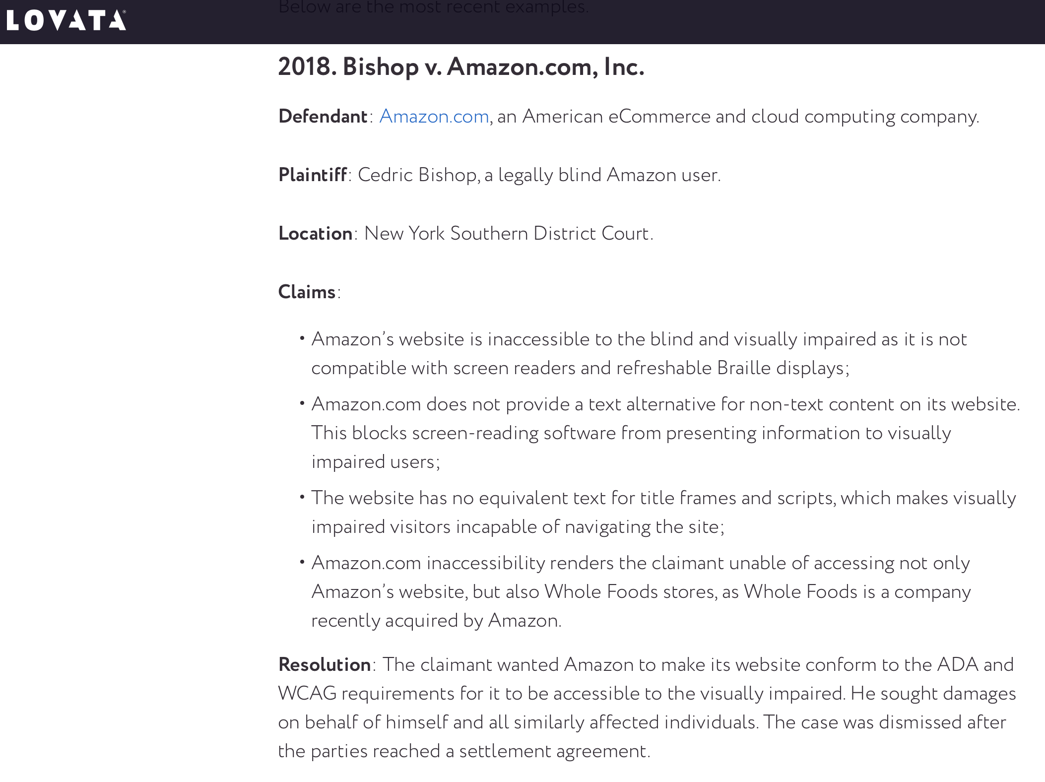 article about Amazon  website accessibility lawsuit