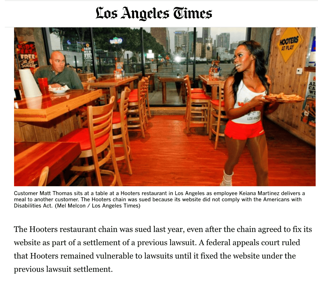article about hooters website accessibility lawsuit