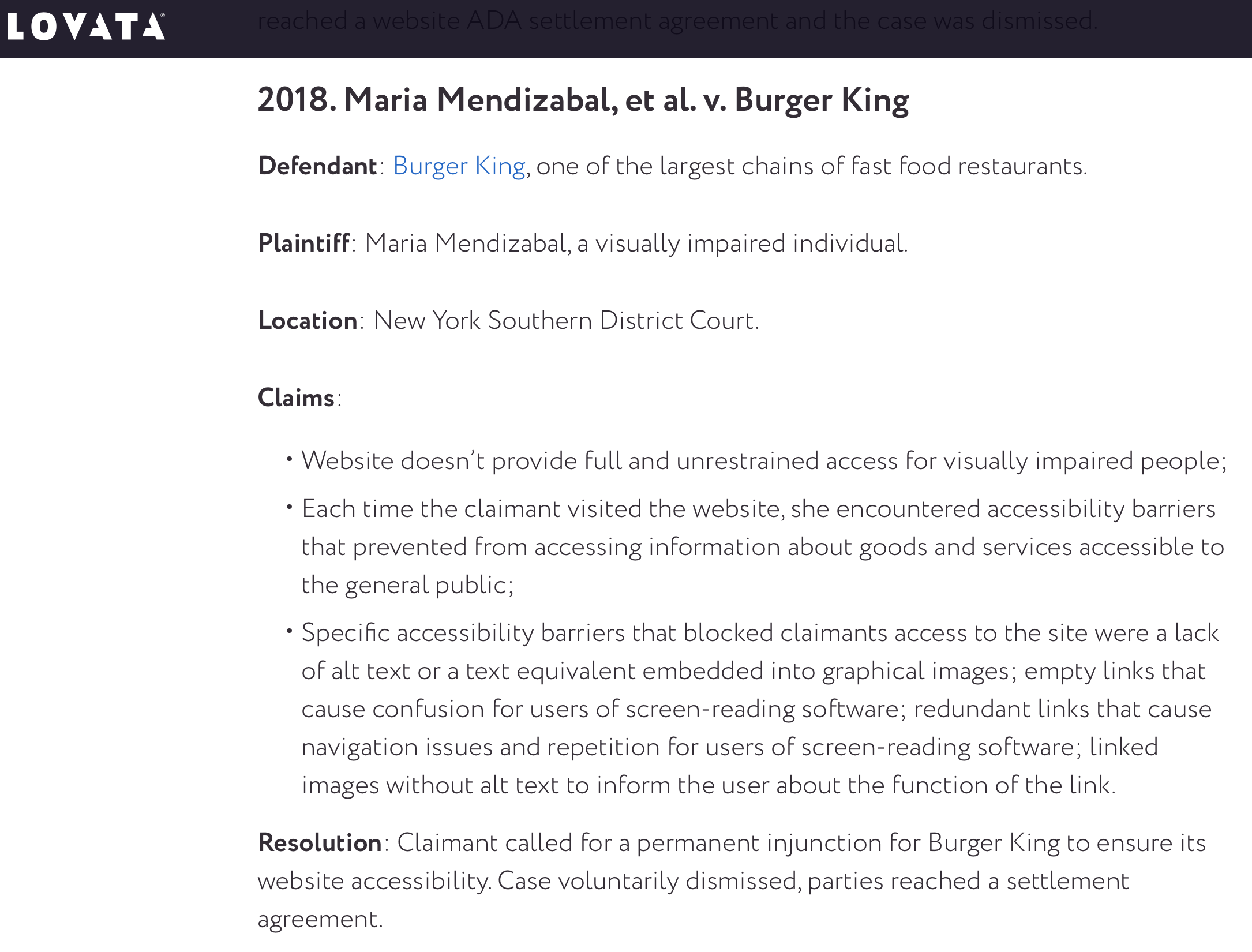 article about burger king website accessibility lawsuit